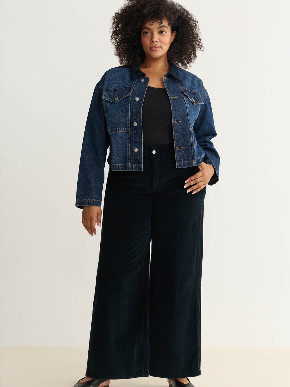 Warp + Weft Black Wide-Leg raw hem Jeans